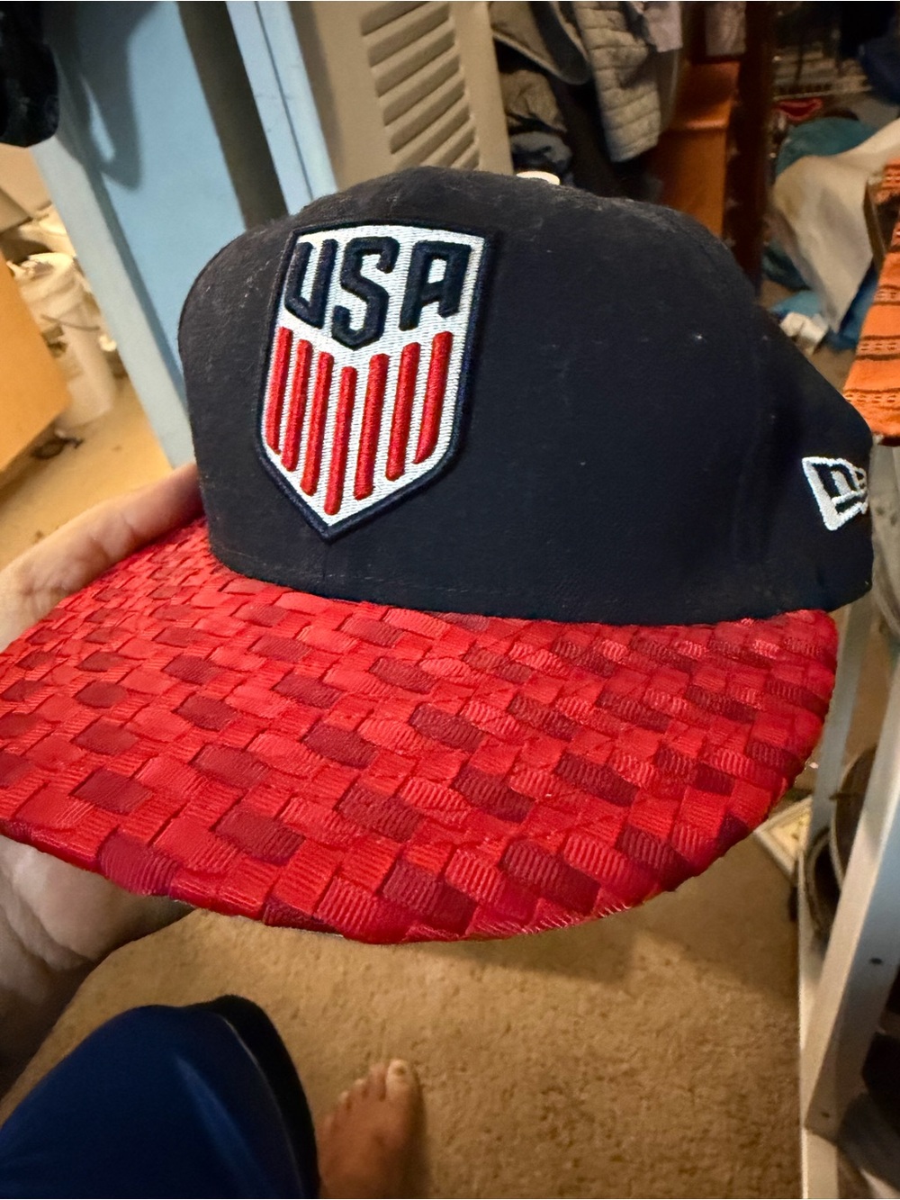 USA Patch Baseball Cap with Red Woven Brim